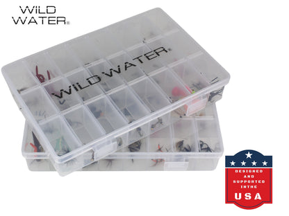 Premium Fly Assortment, 123 Flies | 2 Clear Fly Boxes | Wild Water Fly Fishing