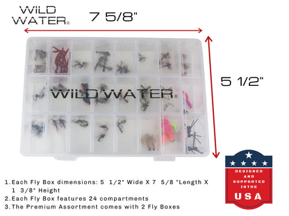 Premium Fly Assortment, 123 Flies | 2 Clear Fly Boxes | Wild Water Fly Fishing