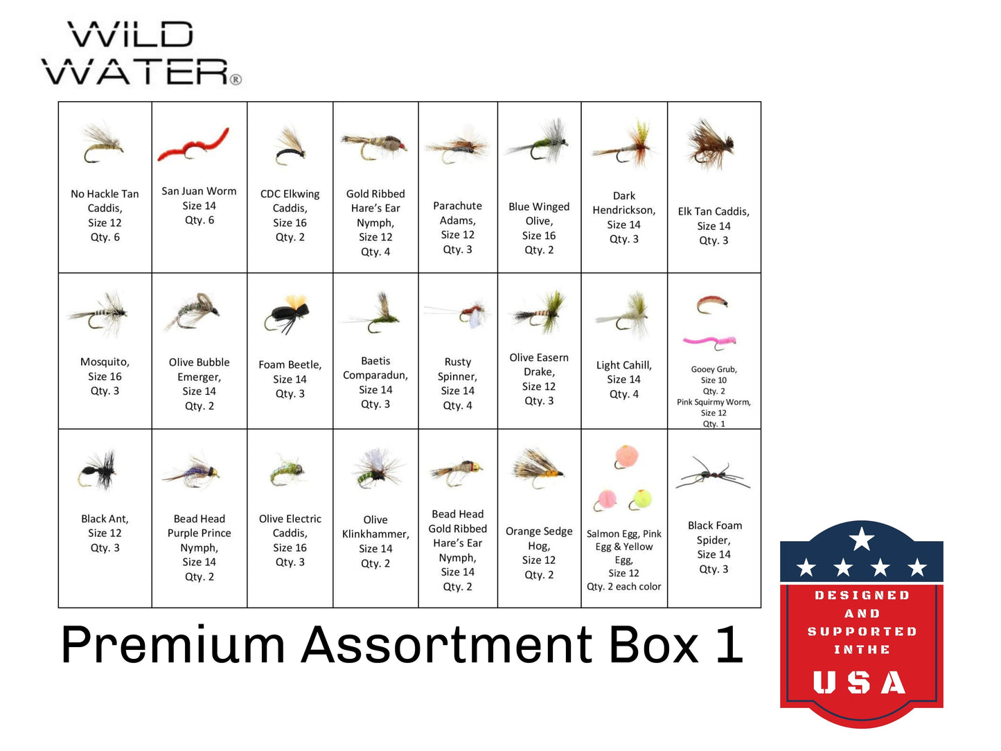 Premium Fly Assortment, 123 Flies | 2 Clear Fly Boxes | Wild Water Fly Fishing