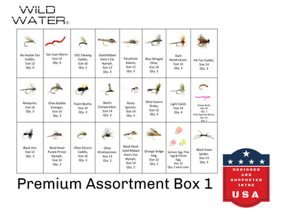 Premium Fly Assortment, 123 Flies | 2 Clear Fly Boxes | Wild Water Fly Fishing