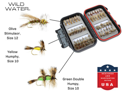 Attractor/Trout Stimulator Fly Assortment, 42 Flies | Fly Box | Wild Water Fly Fishing