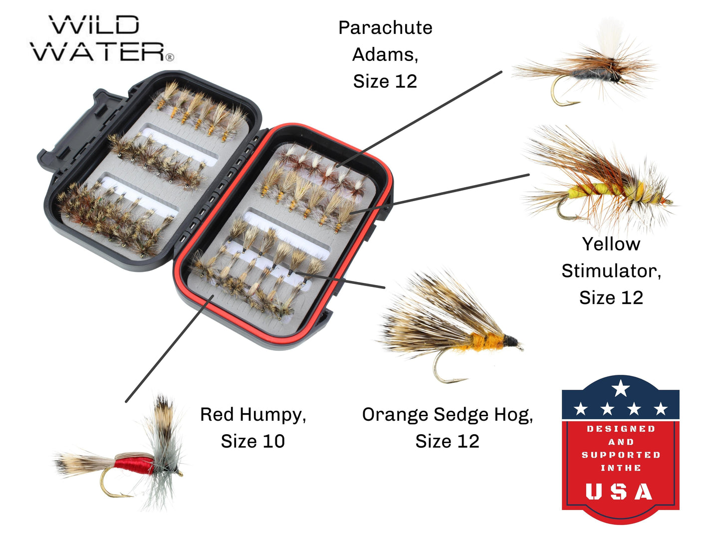 Attractor/Trout Stimulator Fly Assortment, 42 Flies | Fly Box | Wild Water Fly Fishing