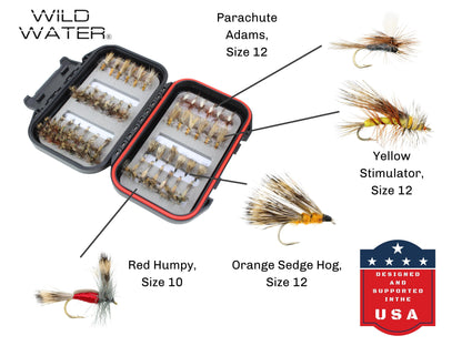 Attractor/Trout Stimulator Fly Assortment, 42 Flies | Fly Box | Wild Water Fly Fishing