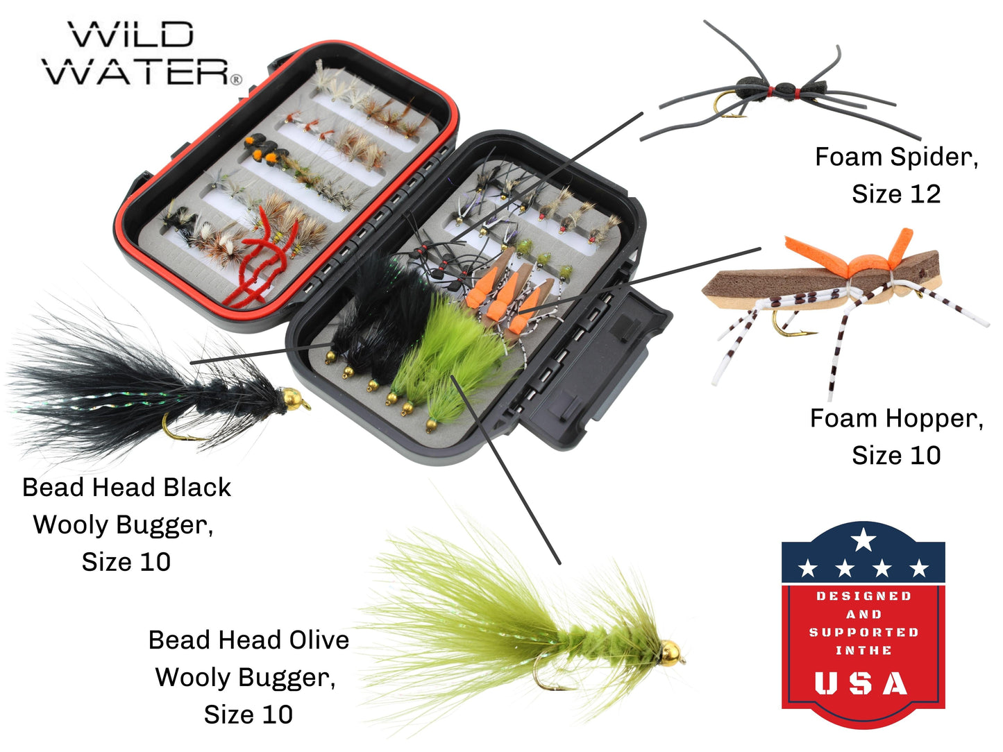 Mini Mega Fly Assortment, 60 All-Time Most Popular Flies | Fly Box | Wild Water Fly Fishing