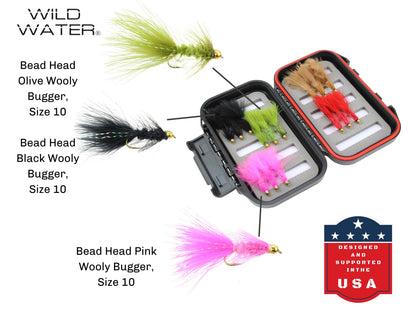 Wooly Bugger Fly Assortment, 15 Flies | Fly Box | Wild Water Fly Fishing