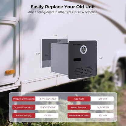 Camplux PRO 65,000 BTU RV Tankless Water Heater 2.64 GPM-Black