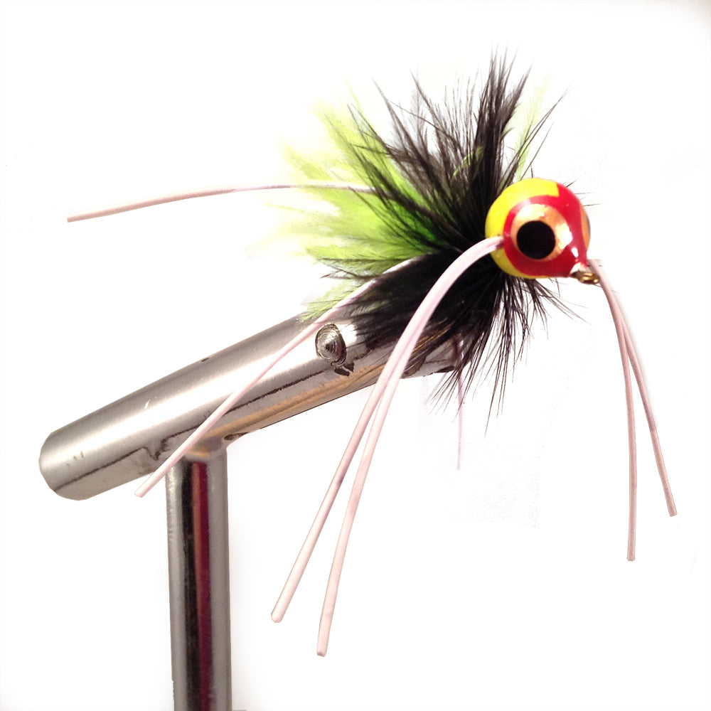 Spherical Body Popper, Size 4 | Chartreuse and Black | Qty. 4 | Wild Water Fly Fishing