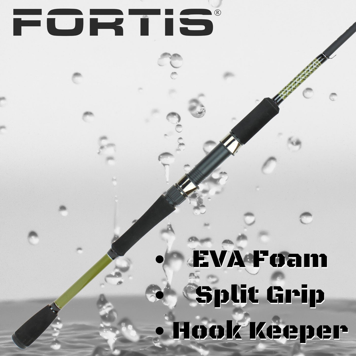 6'6" Medium Heavy Action Spinning Rod and Reel Package, 1 Piece Fiberglass/Graphite Spinning Rod  |4000 Spinning Reel | FORTIS