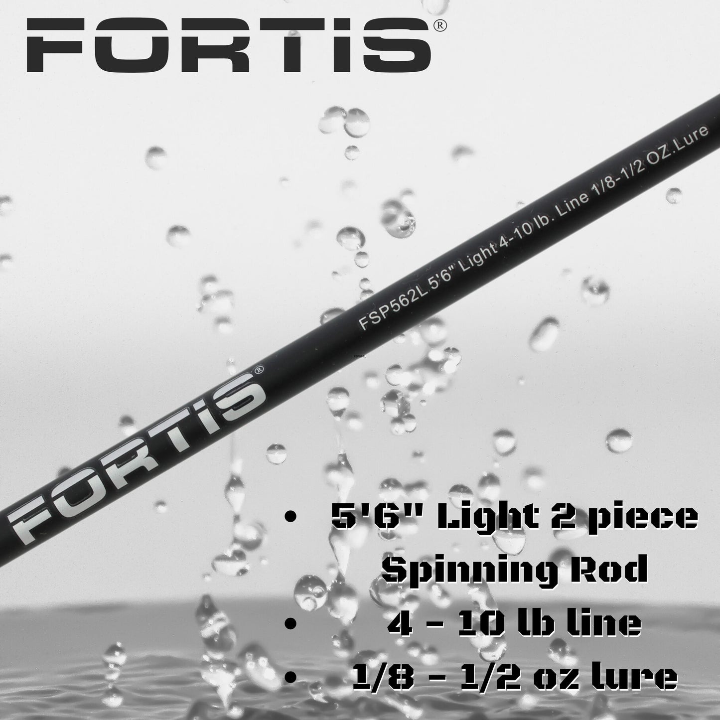 5'6" Light Action Spinning Rod and Reel Package, 2 Piece Fiberglass/Graphite Spinning Rod  |3000 Spinning Reel | FORTIS