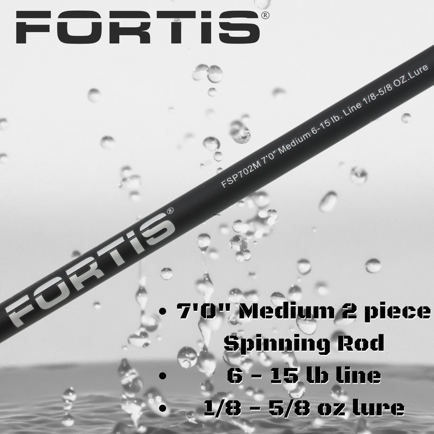 7' Fiberglass/Graphite Spinning Rod, Medium Action | 2 Piece | FORTIS