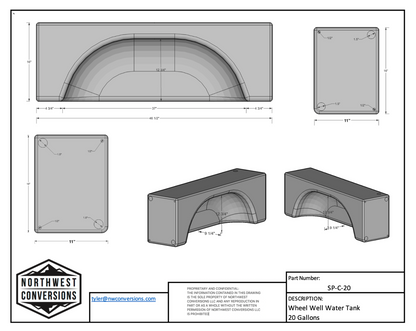 NW Conversions 20 Gallon Wheel Well Water Tank - Centered (SP-C-20)