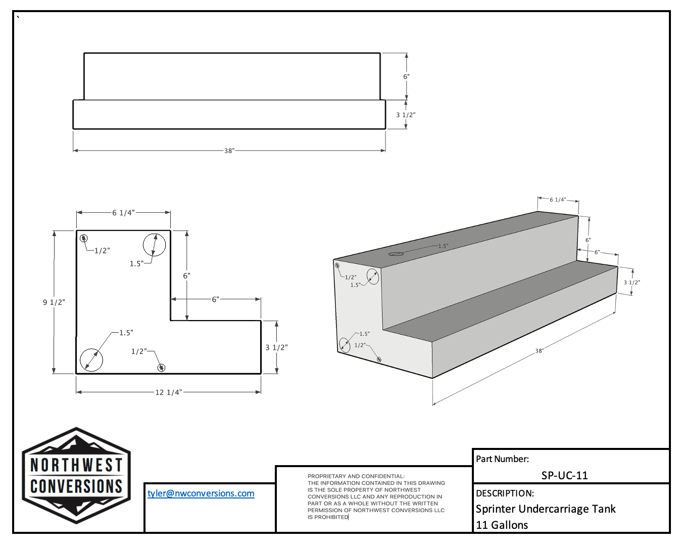NW Conversions 11 Gallon Mercedes Sprinter Undercarriage Water Tank (SP-UC-11)