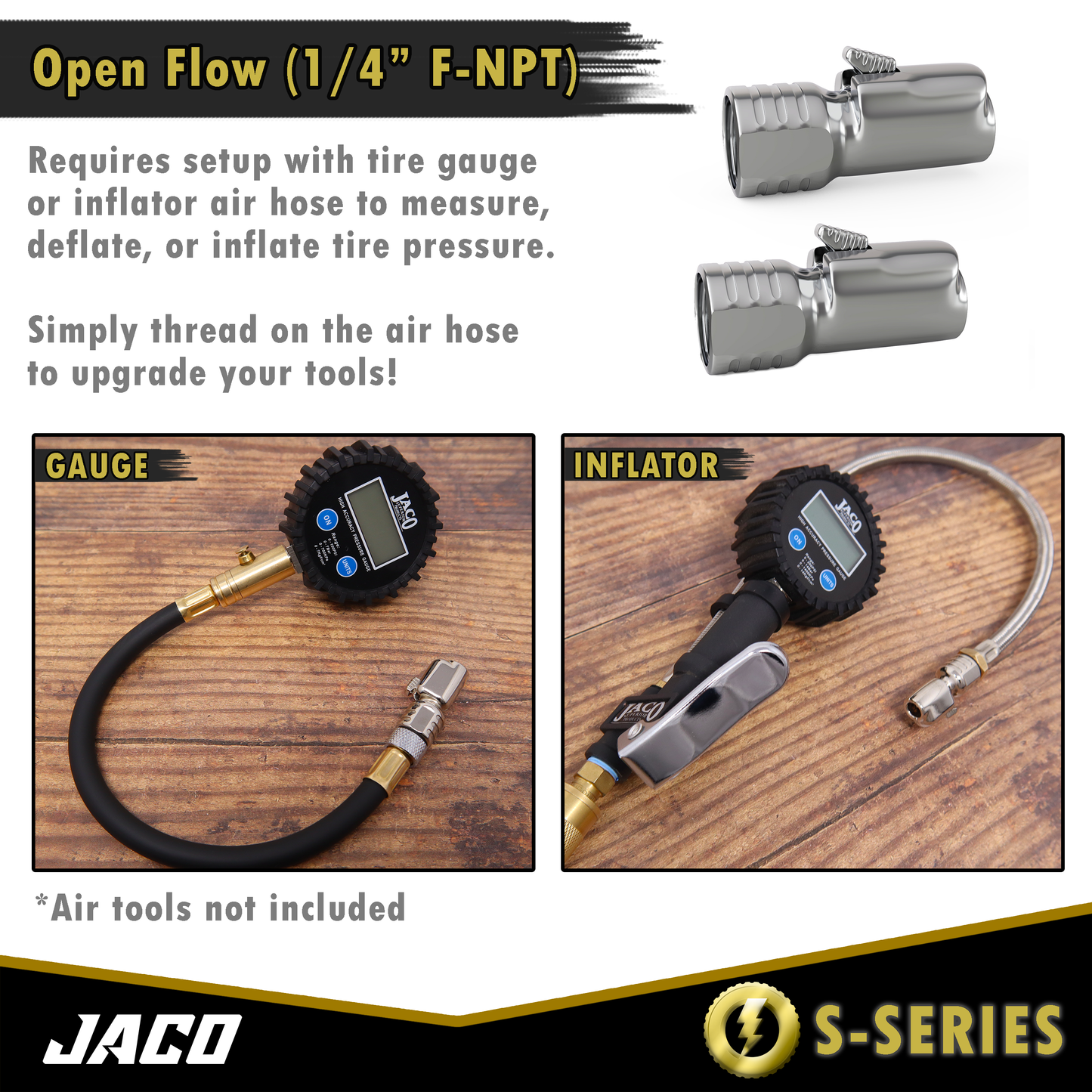 Lightning™ S-Series Tire Air Chuck | Open Flow, 1/4" F-NPT (2 Pack)