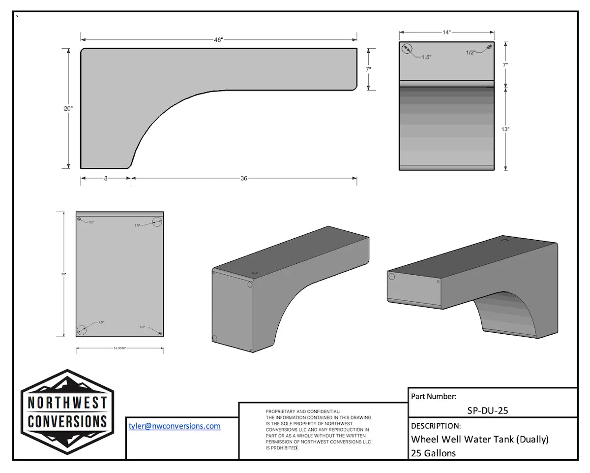 NW Conversions 25 Gallon Dually Wheel Well Water Tank (SP-DU-25)