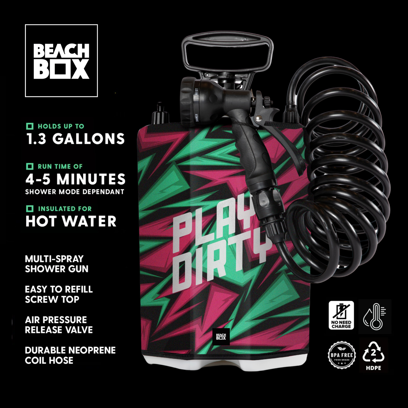 BeachBox Portable Outdoor Shower Tank - Play Dirty