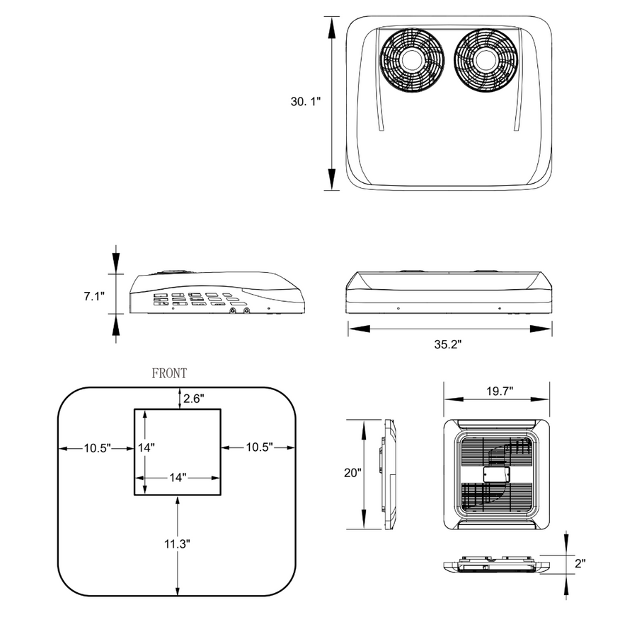 Velit V3 + Ventilation - 12V or 48V Rooftop Air Conditioner