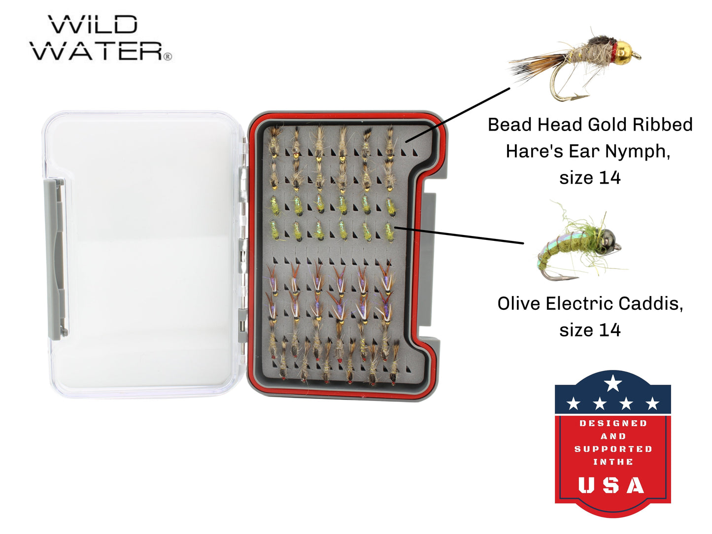 Nymph Assortment, 48 Flies | Low Profile Fly Box | Wild Water Fly Fishing