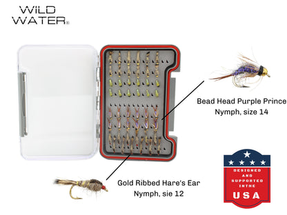 Nymph Assortment, 48 Flies | Low Profile Fly Box | Wild Water Fly Fishing