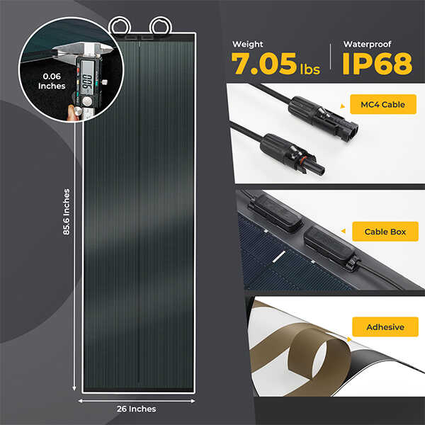 BougeRV Yuma 200W CIGS Thin-film Flexible Solar Panel with Tape