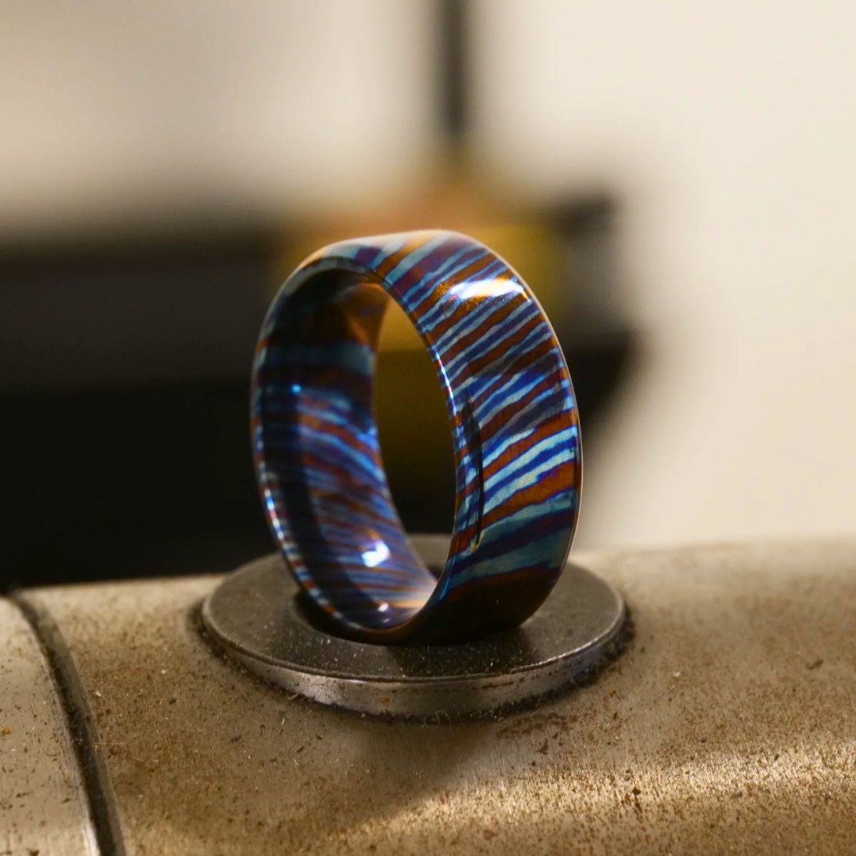 Titan Handcrafted Timascus / Titanium Damascus Ring – Unique Metal Pattern & Bold Design