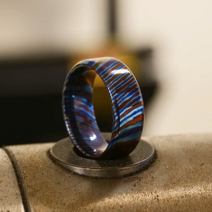 Titan Handcrafted Timascus / Titanium Damascus Ring – Unique Metal Pattern & Bold Design