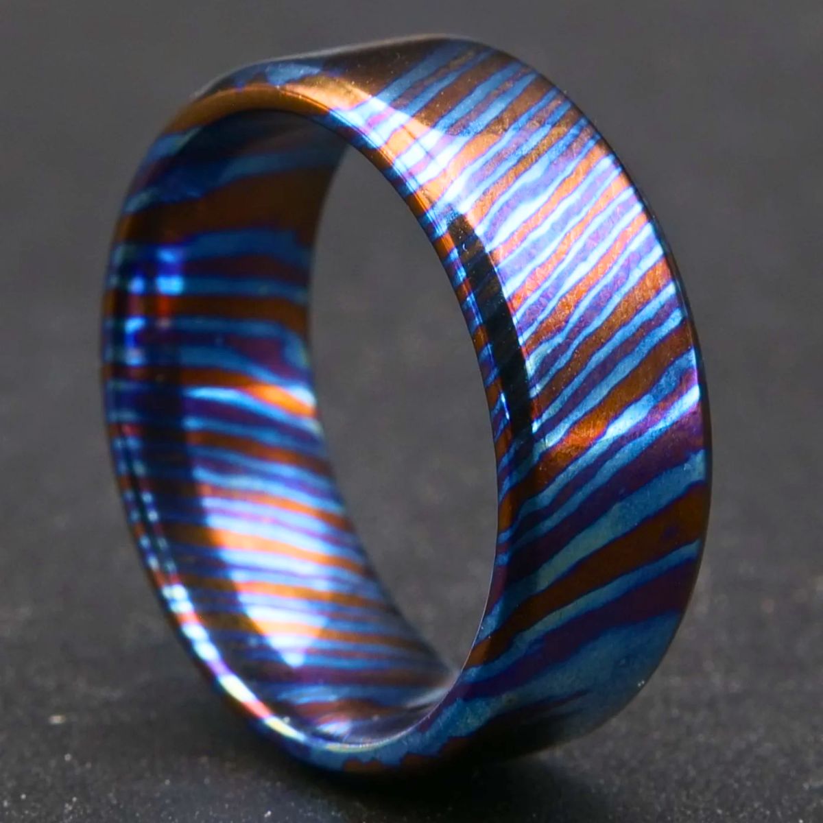 Titan Handcrafted Timascus / Titanium Damascus Ring – Unique Metal Pattern & Bold Design