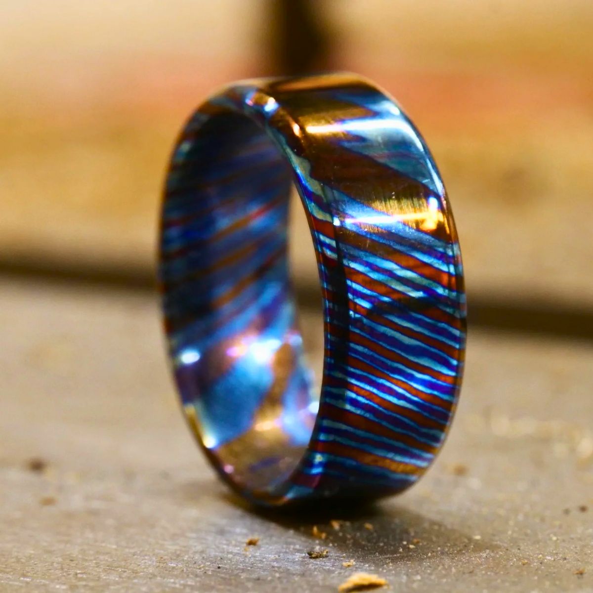 Titan Handcrafted Timascus / Titanium Damascus Ring – Unique Metal Pattern & Bold Design