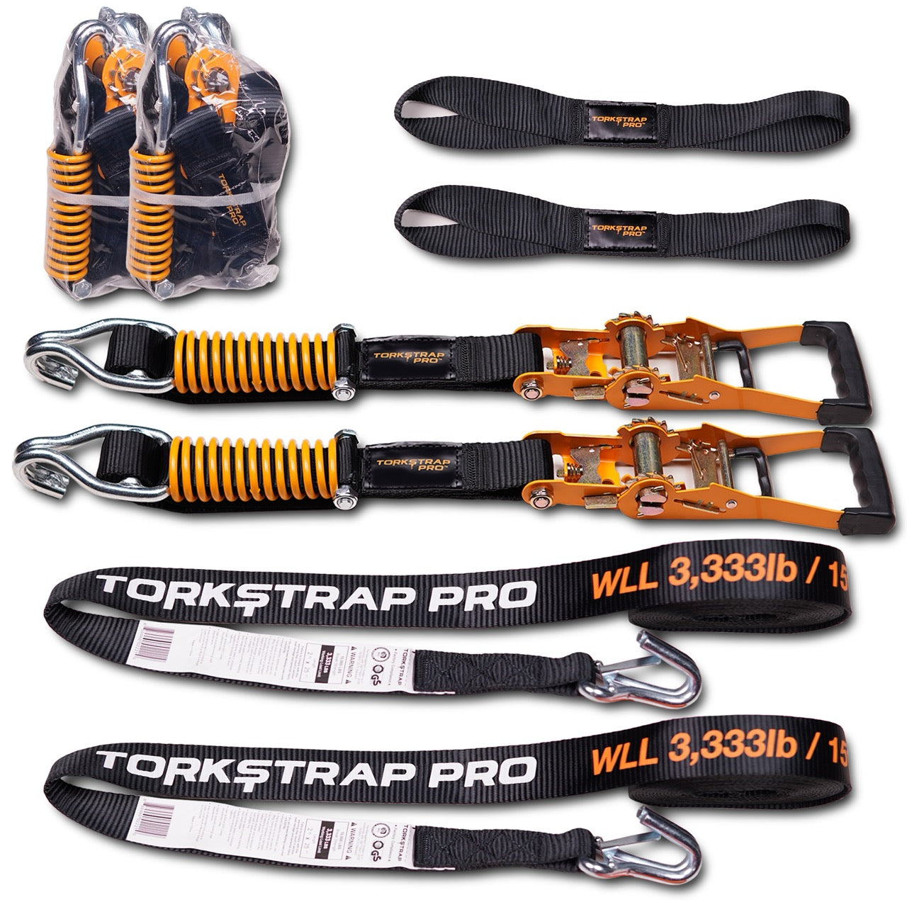 TorkStrap PRO | 25' x 2'' Self Tensioning Ratchet Straps (10,000LB Break Strength) - Adjusts to Load Shifts - Spring Loaded Heavy Duty Ratchet Straps w/ Soft Loops - UTV, Cargo, ATV, Truck