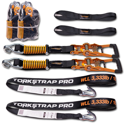 TorkStrap PRO | 25' x 2'' Self Tensioning Ratchet Straps (10,000LB Break Strength) - Adjusts to Load Shifts - Spring Loaded Heavy Duty Ratchet Straps w/ Soft Loops - UTV, Cargo, ATV, Truck