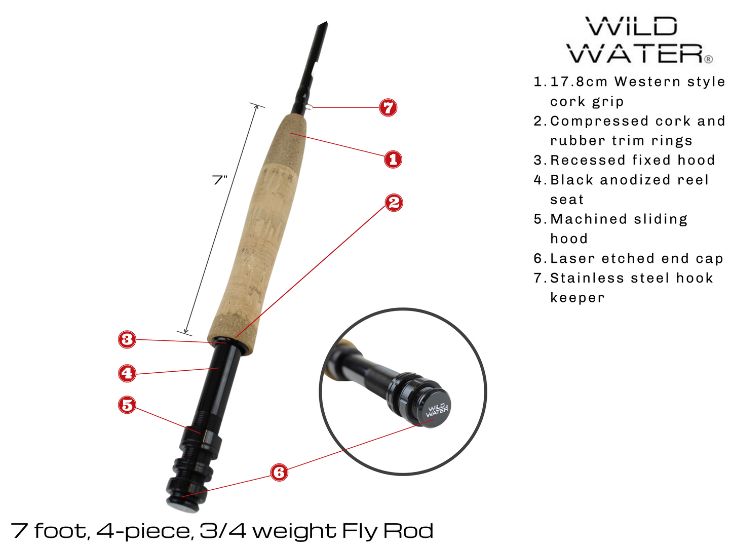 3/4 weight Fly Rod, 7ft | 4 Piece | Wild Water Fly Fishing