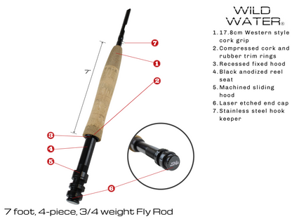 3/4 weight Fly Rod, 7ft | 4 Piece | Wild Water Fly Fishing