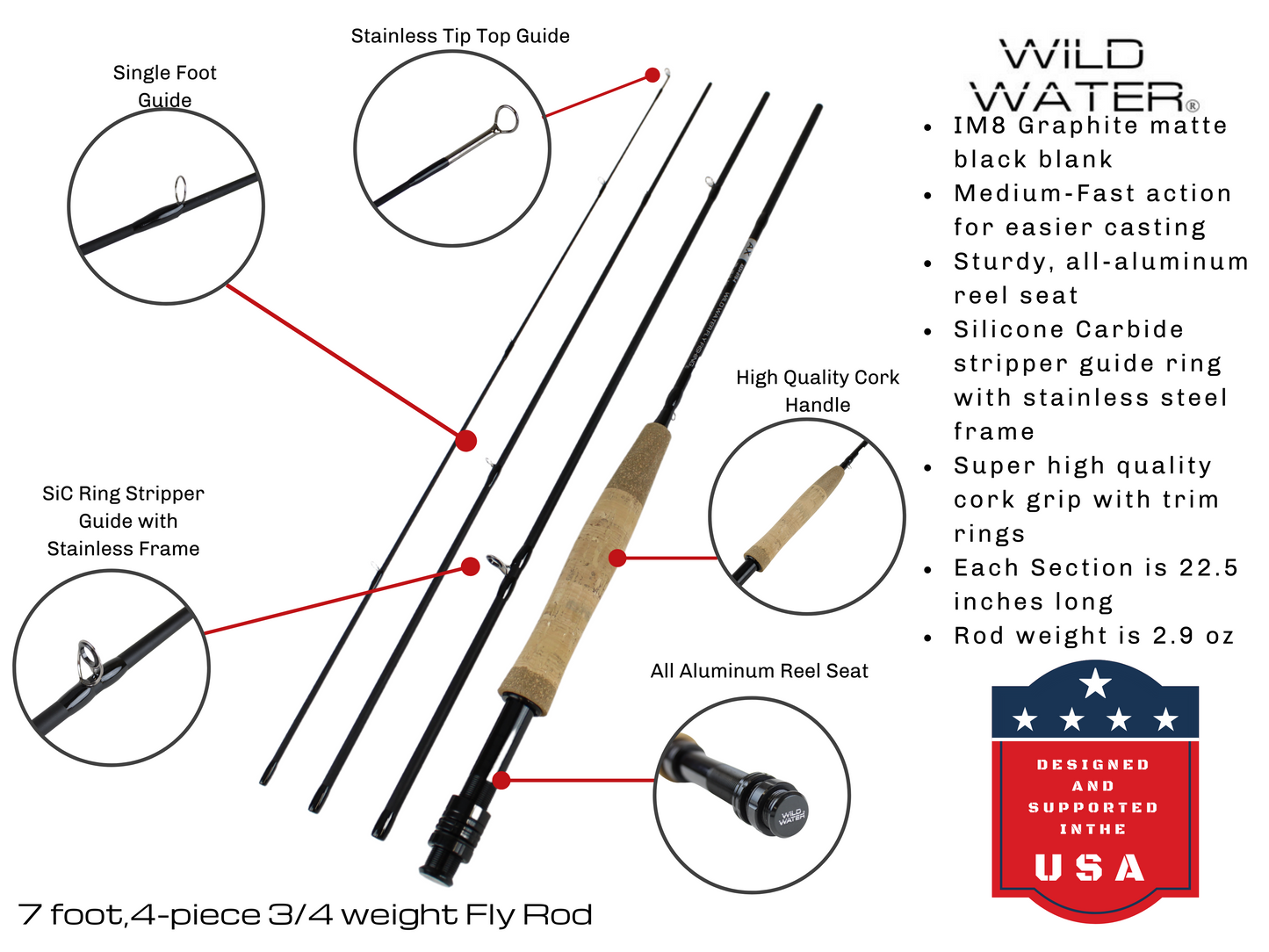 3/4 weight Fly Rod, 7ft | 4 Piece | Wild Water Fly Fishing