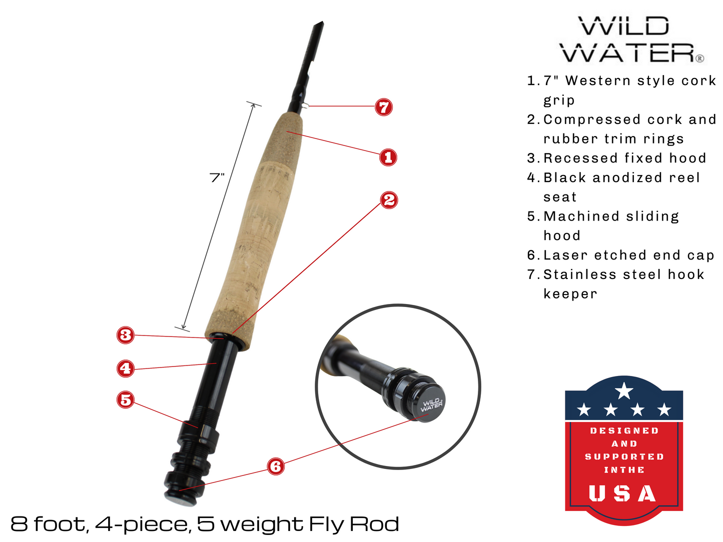 5 weight Fly Rod, 8ft | 4 piece | Wild Water Fly Fishing