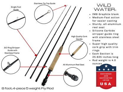 5 weight Fly Rod, 8ft | 4 piece | Wild Water Fly Fishing