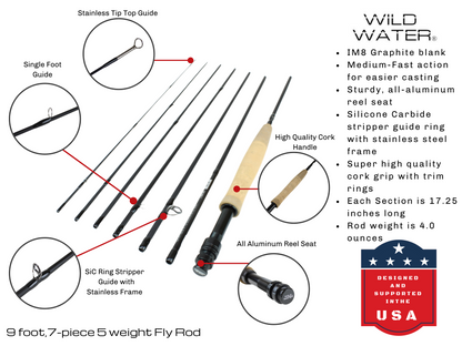 5 weight Fly Rod, 9ft | 7-piece  Wild Water Fly Fishing