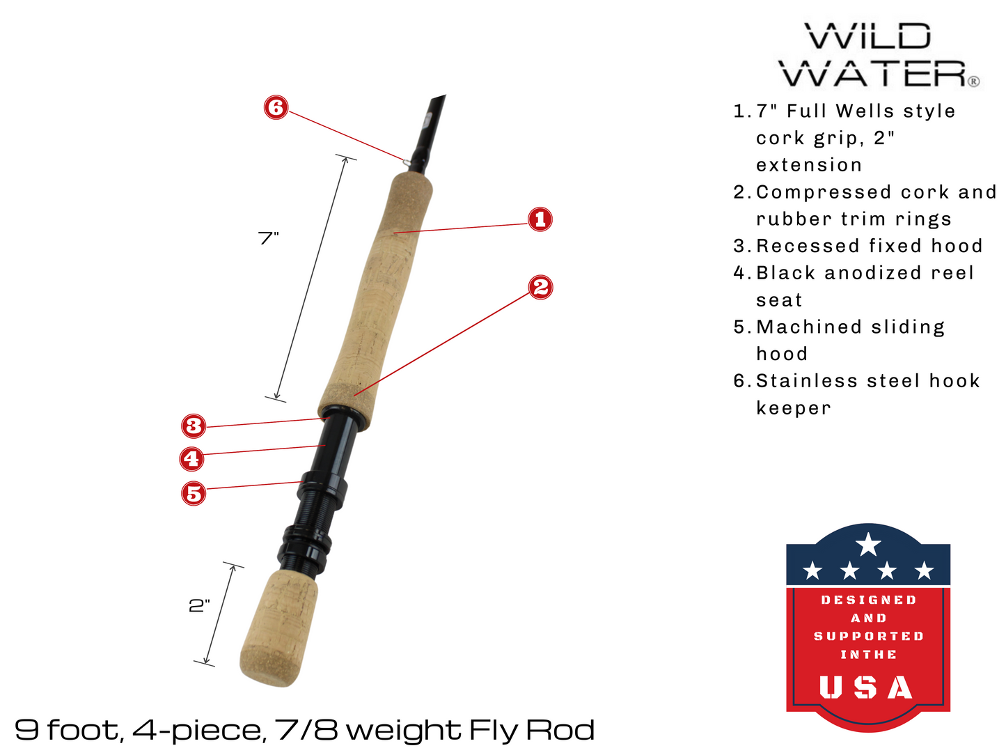 7/8 weight Fly Rod, 9ft | 4 Piece | Wild Water Fly Fishing