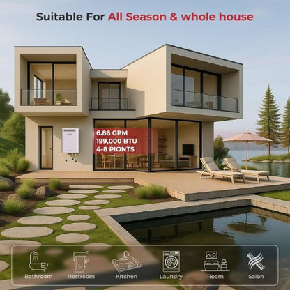 Camplux Whole Home Outdoor Tankless Hot Water Heater 6.86 GPM for 3-4 Persons Whole House | White