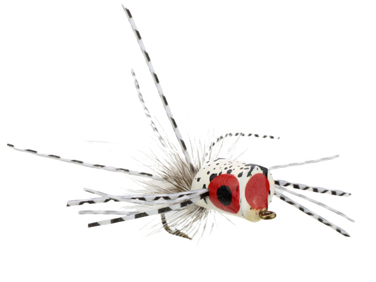 Flat Face Mini Panfish Popper, Size 6 | Glow In The Dark | White Spider Legs | Qty. 4 | Wild Water Fly Fishing