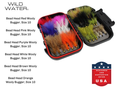 Wooly Bugger Fly Assortment, 36 Flies | Fly Box | Wild Water Fly Fishing