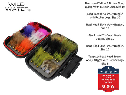 Wooly Bugger Fly Assortment, 36 Flies | Fly Box | Wild Water Fly Fishing