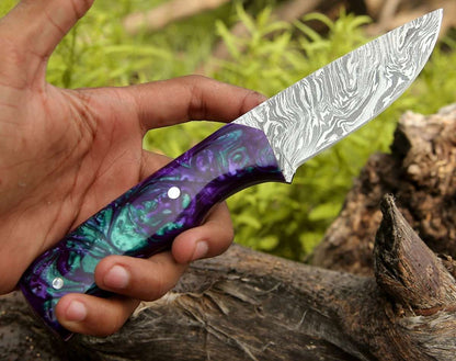Arcane Handmade Damascus Hunting Knife with Resin Handle