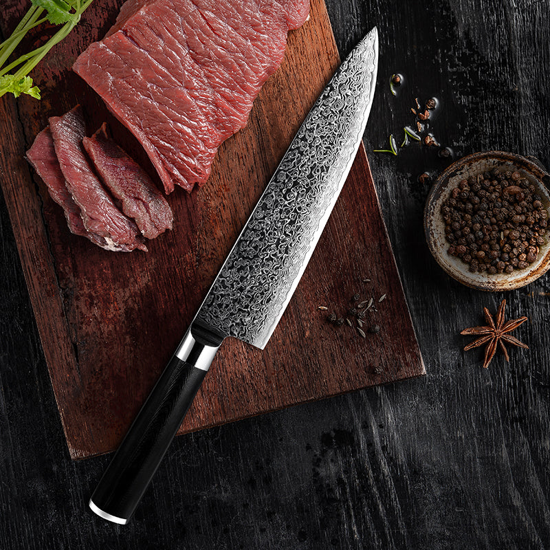 Noir Knife Set 7 Piece VG10 Stainless Damascus Steel with Black G10 Handle