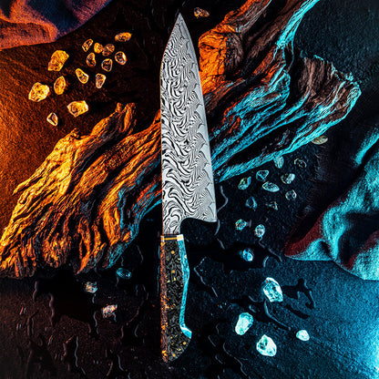 Increda Japanese Chef Knife VG-10 Damascus Steel Blade with Carbon Fiber Handle and Sheath