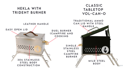 LavaBox Hekla Combo - Stainless Steel Ammo Can Firepit + Grill Grate/Stand + BugOut Bag