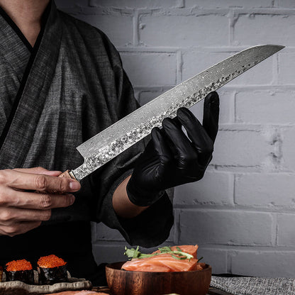 Prime Custom Japanese Slicer Knife with Exotic Olive Wood Burl Handle