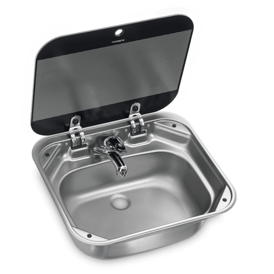 Dometic VA8000 Series Square Sink with 1-Hole Faucet & Glass Cover
