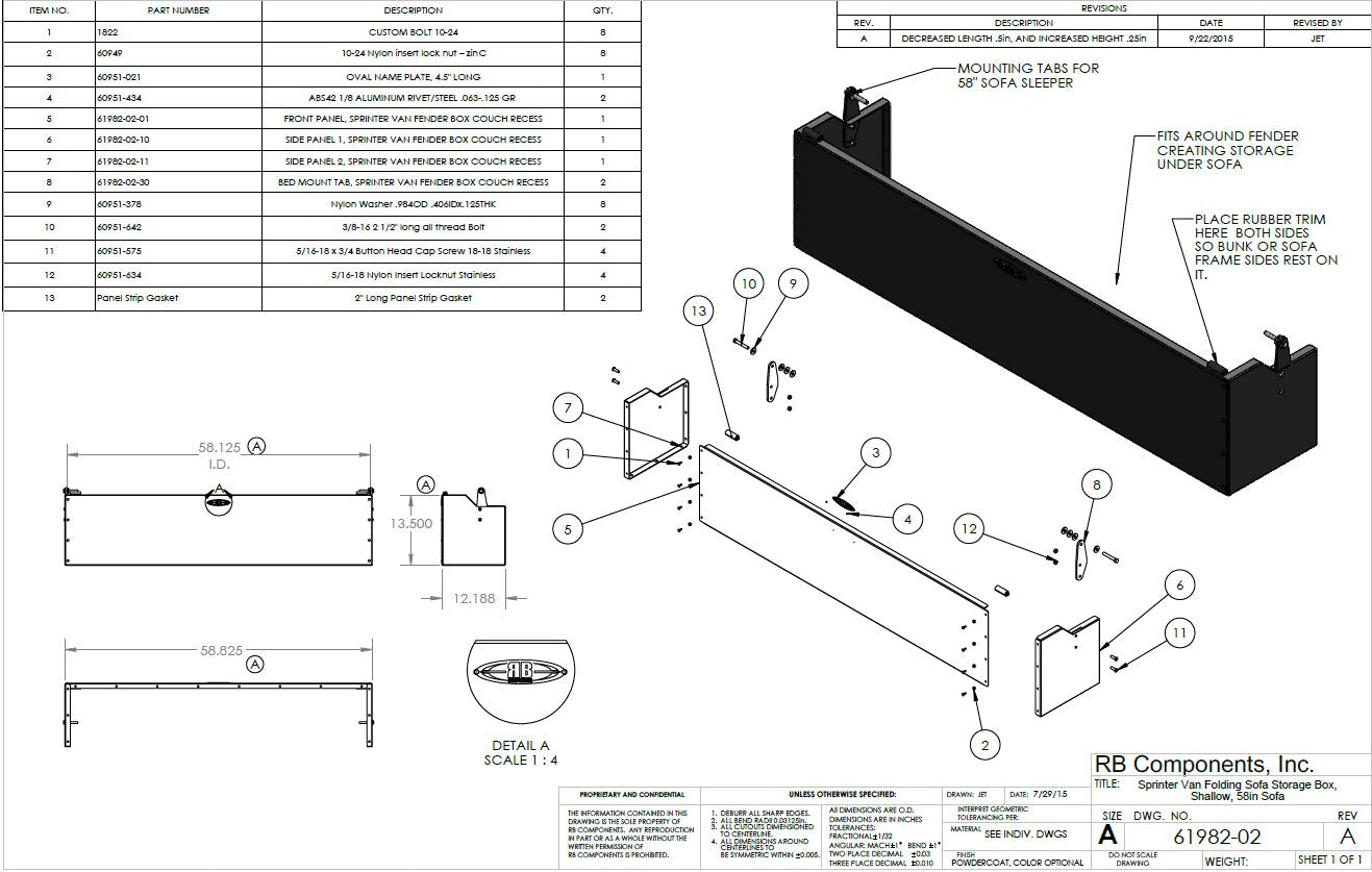 Sofa Storage Box, 58", Shallow