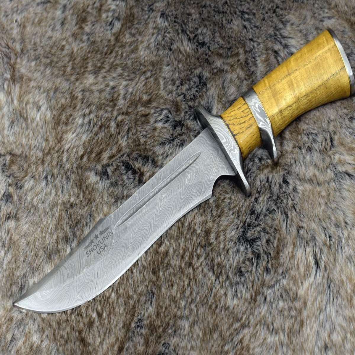 Eternity Bowie Hunting Knife With Exotic Yellow Heart Wood Handle Eternity Bowie Hunting Knife With Exotic Yellow Heart Wood Handle