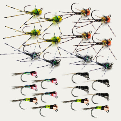 Tungsten Deep Jig Tactical Nymph Fly Assortment - VMC Barbless Jig Hooks