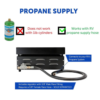 Flame King 17 inch LP Griddle with Small Regulator for RV pullout